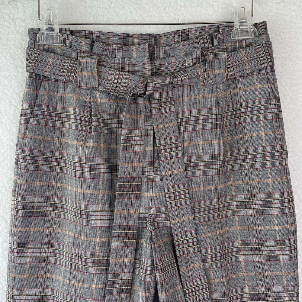 Express Grey Glen Plaid High Rise Ankle Paperbag Waist Tie Belt Pants 4R